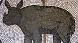 Nashorn als Bodenmosaik mit Blattwerk
