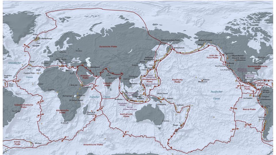 Karte mit Vulkanen und Subduktionszonen Karte mit Vulkanen und Subduktionszonen