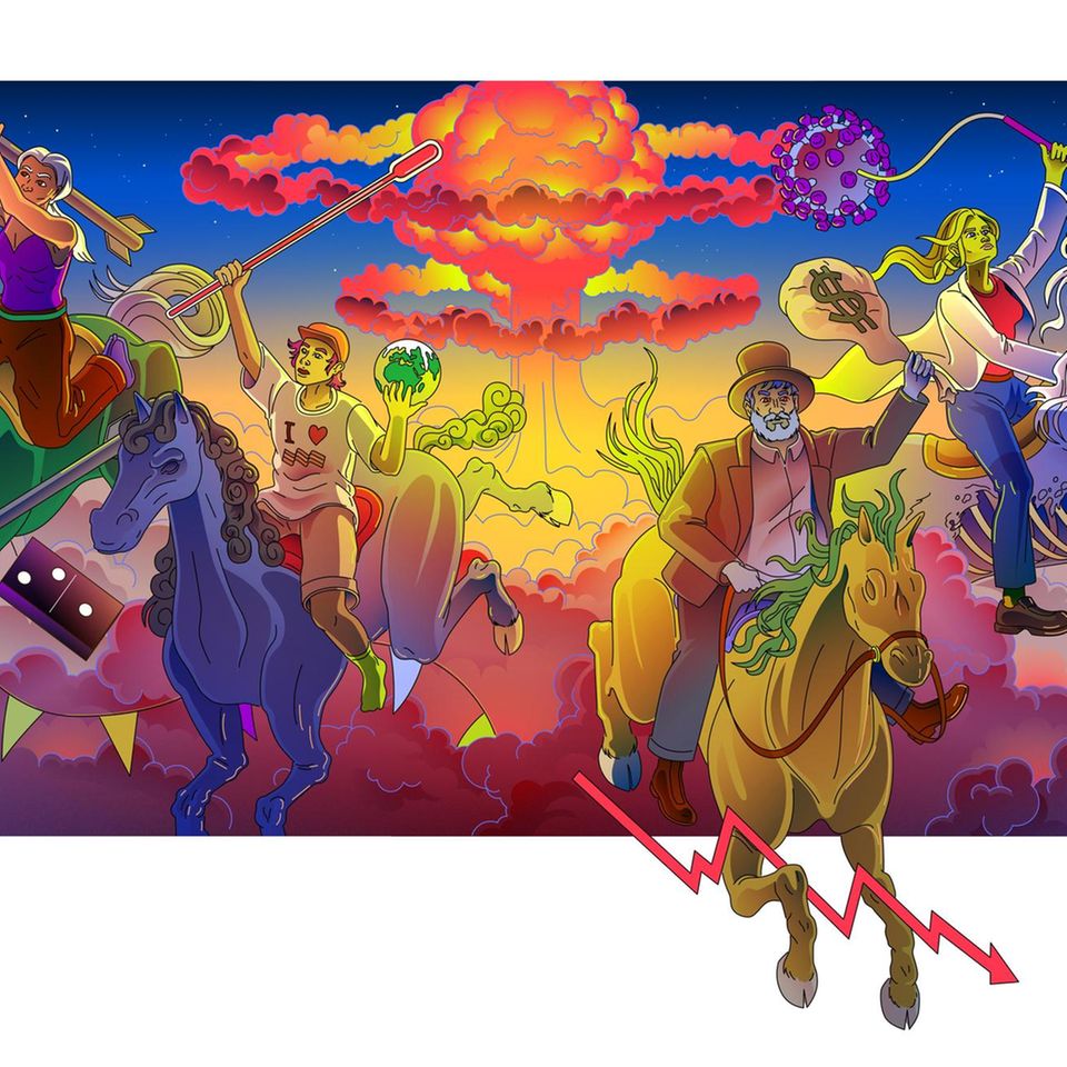 Schon der biblische Prophet Johannes beschrieb vier Apokalyptische Reiter, die Verderben über die Welt bringen. Heute ängstigen uns Krieg und Klimakrise, Pleiten und Seuchen