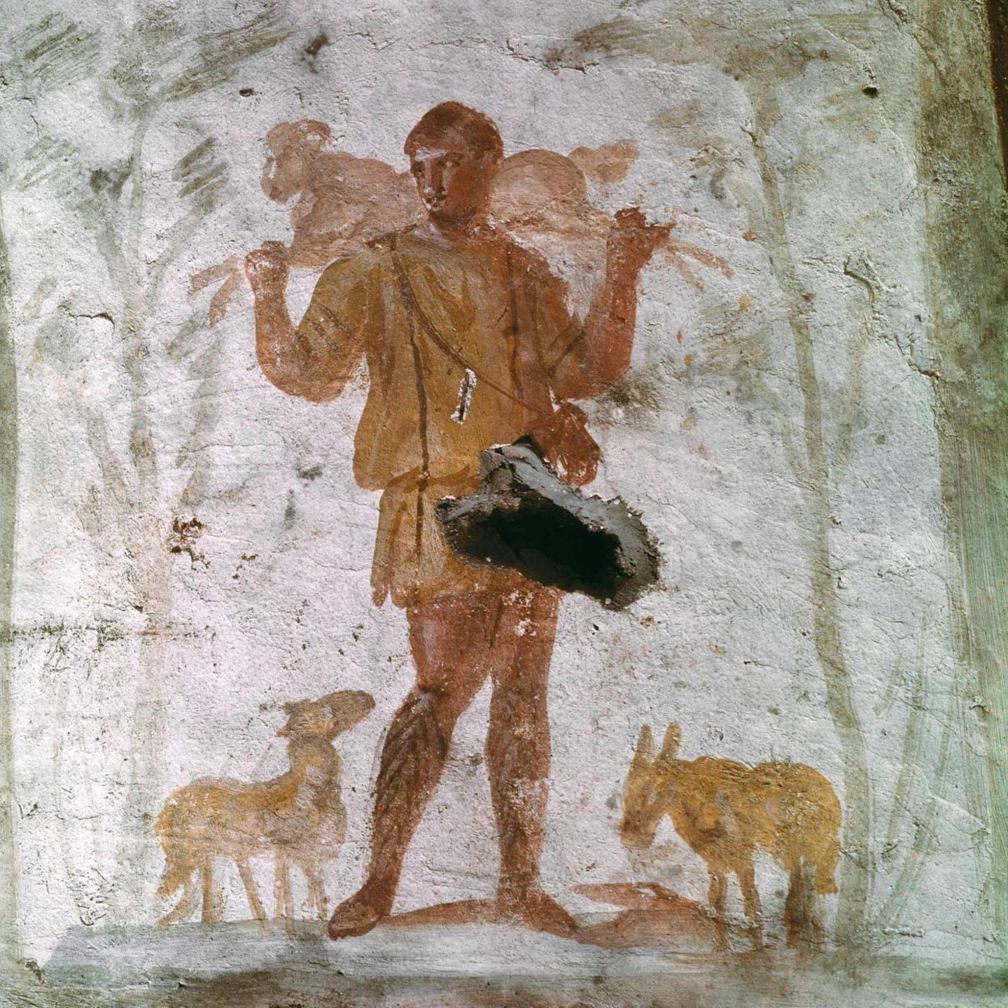 Religion: Ein Schäfer ziert ein römisches Gewölbe. Der "Gute Hirte", der seine Lämmer schützt und führt, erinnert an Jesus Christus Ein Schäfer ziert ein römisches Gewölbe. Der "Gute Hirte", der seine Lämmer schützt und führt, erinnert an Jesus Christus