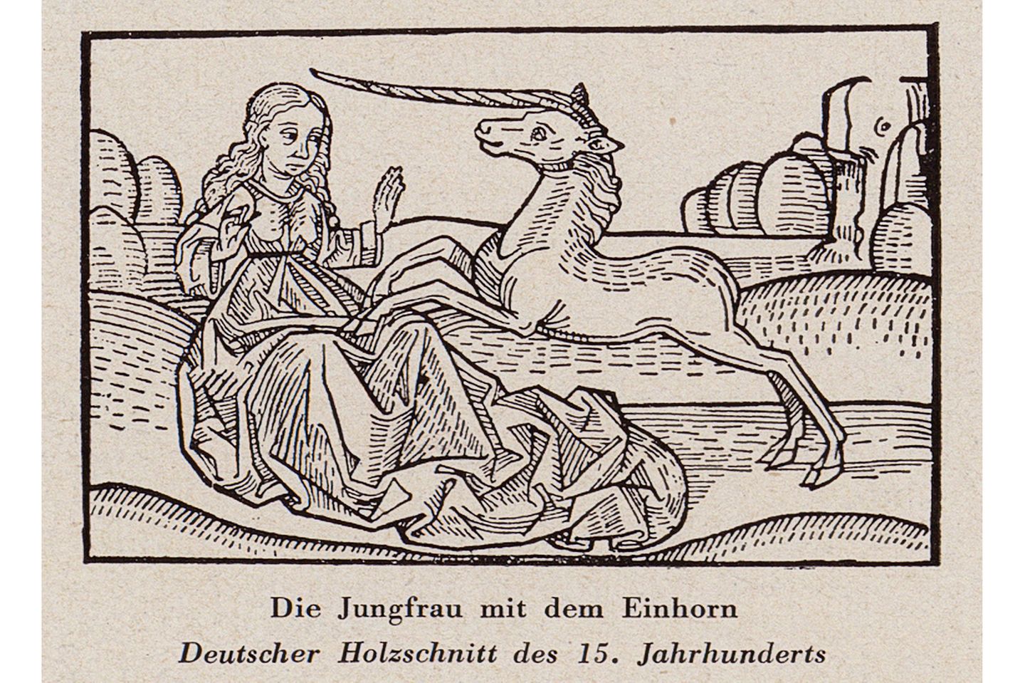 Einhorn springt eine Jungfrau an
