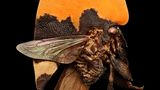 Kaum eine andere Gruppe von Insekten zeigt eine größere Formenvielfalt als die Buckelzirpen. Der Brustbereich dieser oft bizarr anmutenden Tiere ist zum Teil ex­trem stark vergrößert und kann ganz unterschiedliche Formen annehmen: Aus dem Körper mancher Arten ragt zur Abschreckung ein überdimensionaler Dorn hervor, andere haben zur Tarnung einen Auswuchs entwickelt, der wie ein Blatt anmutet. Der flach nach oben gebogene Halsschild dieser in Brasilien heimischen Zikade wird gewissermaßen zum natürlichen Warnplakat: Die orangefarben-braune Musterung lässt et­waige Fressfeinde zurückschrecken.