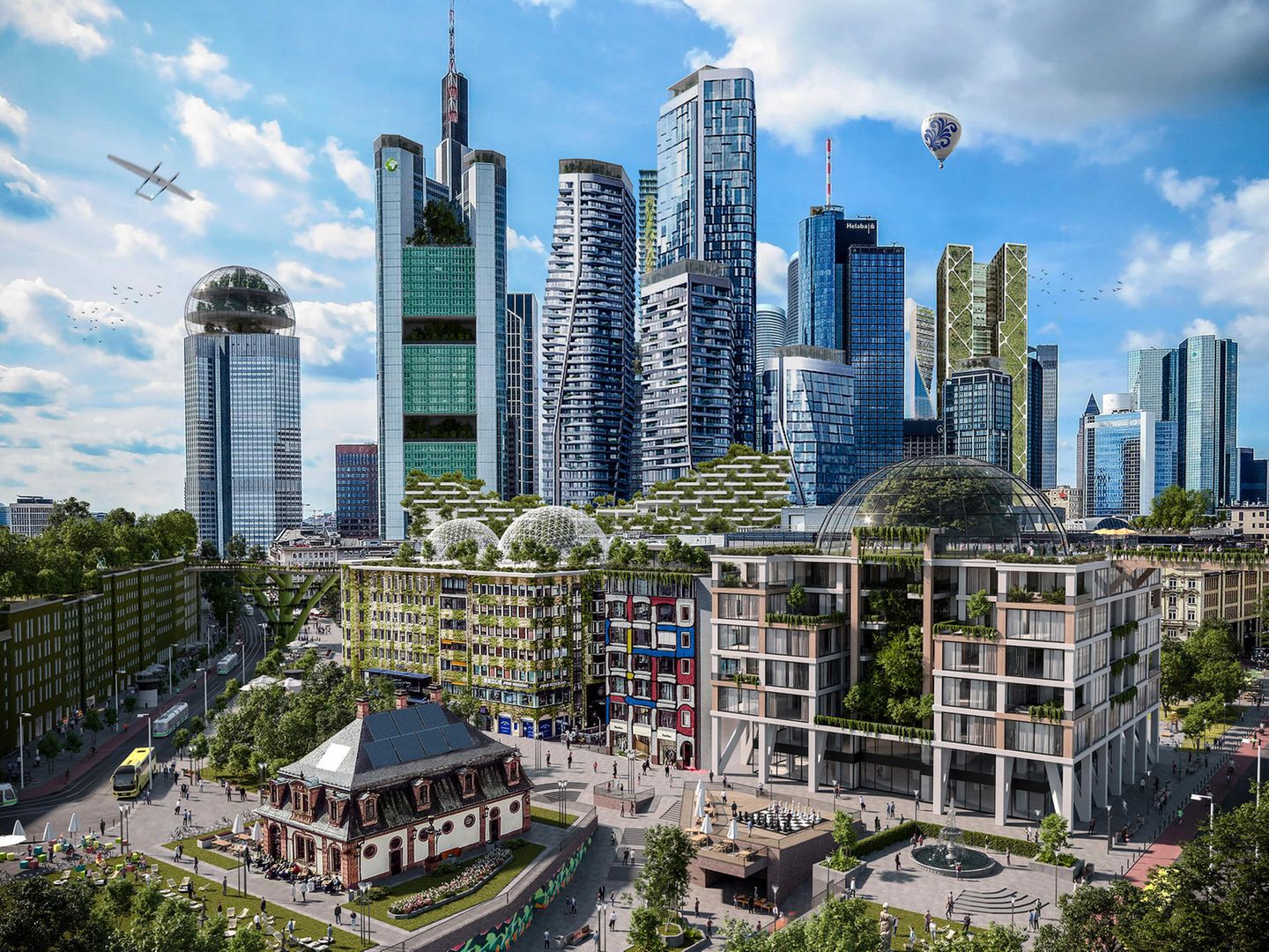 Frankfurt Hauptwache, Zukunftsbild 2045  Visualisierung: Reinventing Society & Render Vision / www.realutopien.de / Zukunftsbild 2045 / CC BY-NC-SA 4.0