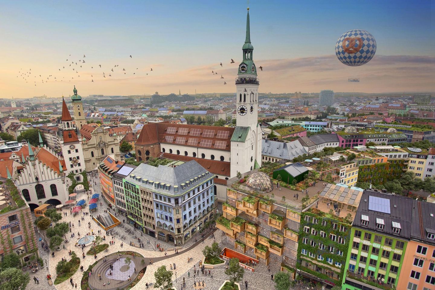 München Marienplatz, Zukunftsbild 2045  Visualisierung: Reinventing Society & Wire Collective / www.realutopien.de / Zukunftsbild 2045 / CC BY-NC-SA 4.0