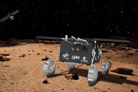 Ein Szenario, das sich die Forschenden am DLR wünschen: Ihr Rover Idefix ist heil auf dem Marsmond gelandet, die japanische Raumsonde schwebt noch im All (Credit: DLR / CC BY-NC-ND 3.0)