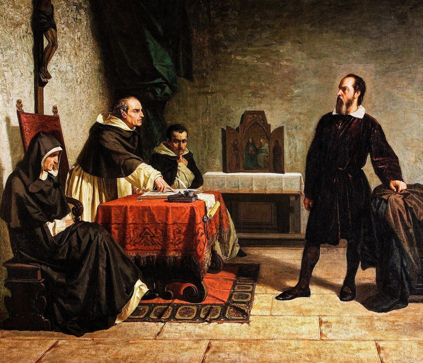 Galileo Galilei steht vor einem Tribunal der Inquisition