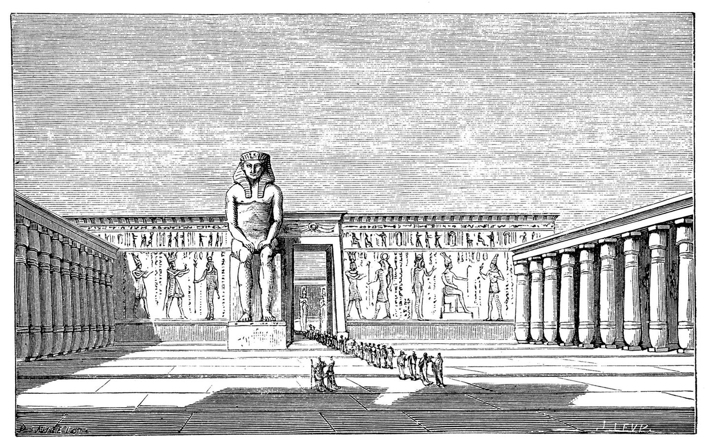 Illustration einer Prozession, die durch das Ramesseum zieht