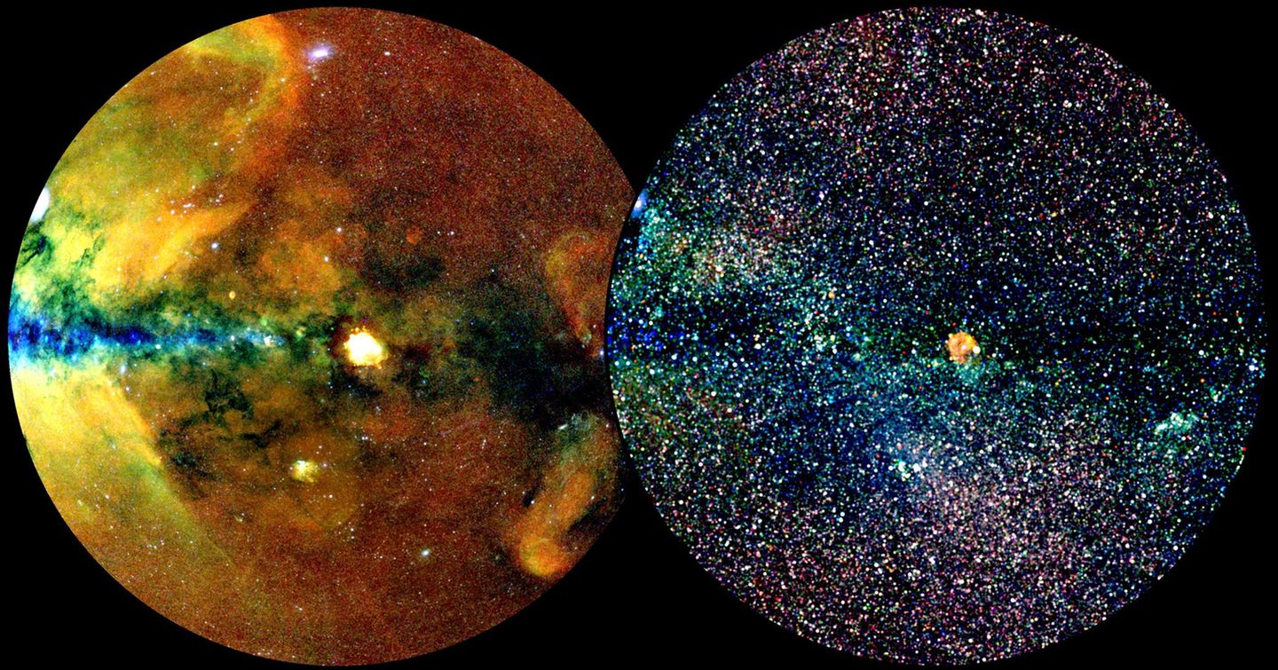 Mit dem deutschen Weltraumteleskop eROSITA. Es fliegt seit 2019 an Bord des deutsch-russischen Satelliten Spektr-RG durchs All, um den Himmel nach Strahlung von heißen Gaswolken, schwarzen Löchern, Sternen und anderen Quellen extrem energiereicher Strahlung zu durchmustern. Nun wurde der ersten Datenkatalog veröffentlicht. Er umfasst den halben Himmel - und stellt mit nahezu 930.000 Röntgenquellen einen neuen Rekord auf.  Auf der linken Seite sind ausgedehnte Strukturen wie Galaxien zu sehen. Rechts finden sich Punktquellen, zum Beispiel entfernte Schwarze Löcher. Der helle Fleck im Zentrum zeigt die Überreste der Vela-Supernova, einer Sternenexplosion in unserer kosmischen Nachbarschaft, die einen Neutronenstern gebar. Gemeinsam mit der Himmelskarte erscheinen rund 250 wissenschaftlichen Veröffentlichungen. Forschende nehmen mit Hilfe der eROSITA-Daten unter anderem Schwarze Löcher und Exoplaneten unter die Lupe. Sie spüren aber auch der rätselhaften Dunklen Energie nach, die vermutlich die Ausdehnung des Universums immer schneller vorantreibt.  Seit Beginn des Ukraine-Krieges ist der Satellit jedoch im Ruhezustand. Auch das Bild des Röntgenhimmels bleibt unvollständig: die andere Hälfte des Firmaments wird von russischen Forschenden ausgewertet. Immerhin konnte eROSITA vor der Zwangspause drei weitere Himmelsdurchmusterungen abschließen, deren Daten in den nächsten Jahren veröffentlicht werden. Und das nächste Projekt läuft bereits: China startete in Zusammenarbeit mit dem Max-Planck-Institut für extraterrestrische Physik den Röntgensatelliten „Einstein Probe“.  KW 06