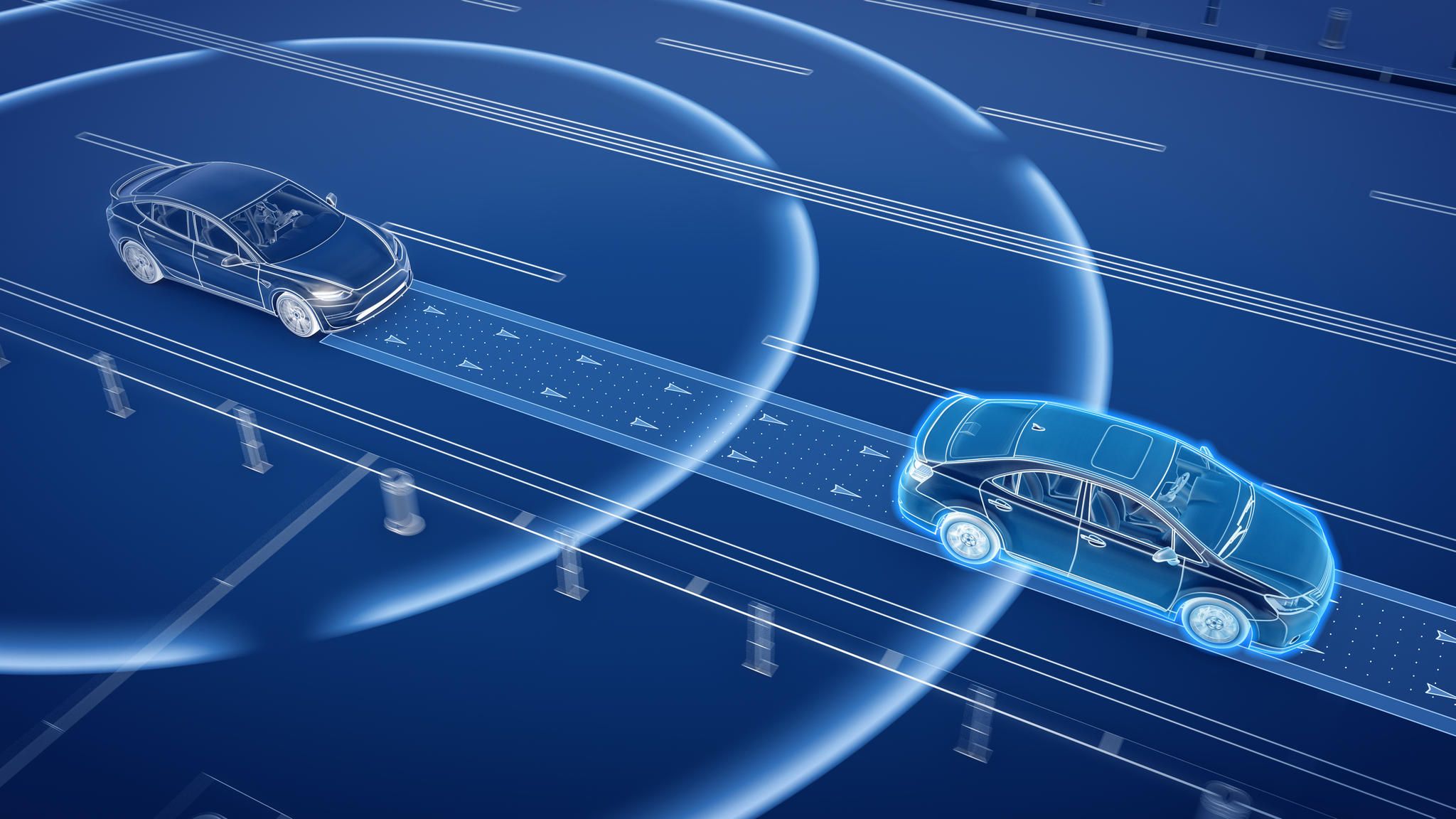 Grafik mit zwei Autos und deren visualisierten Radarwellen