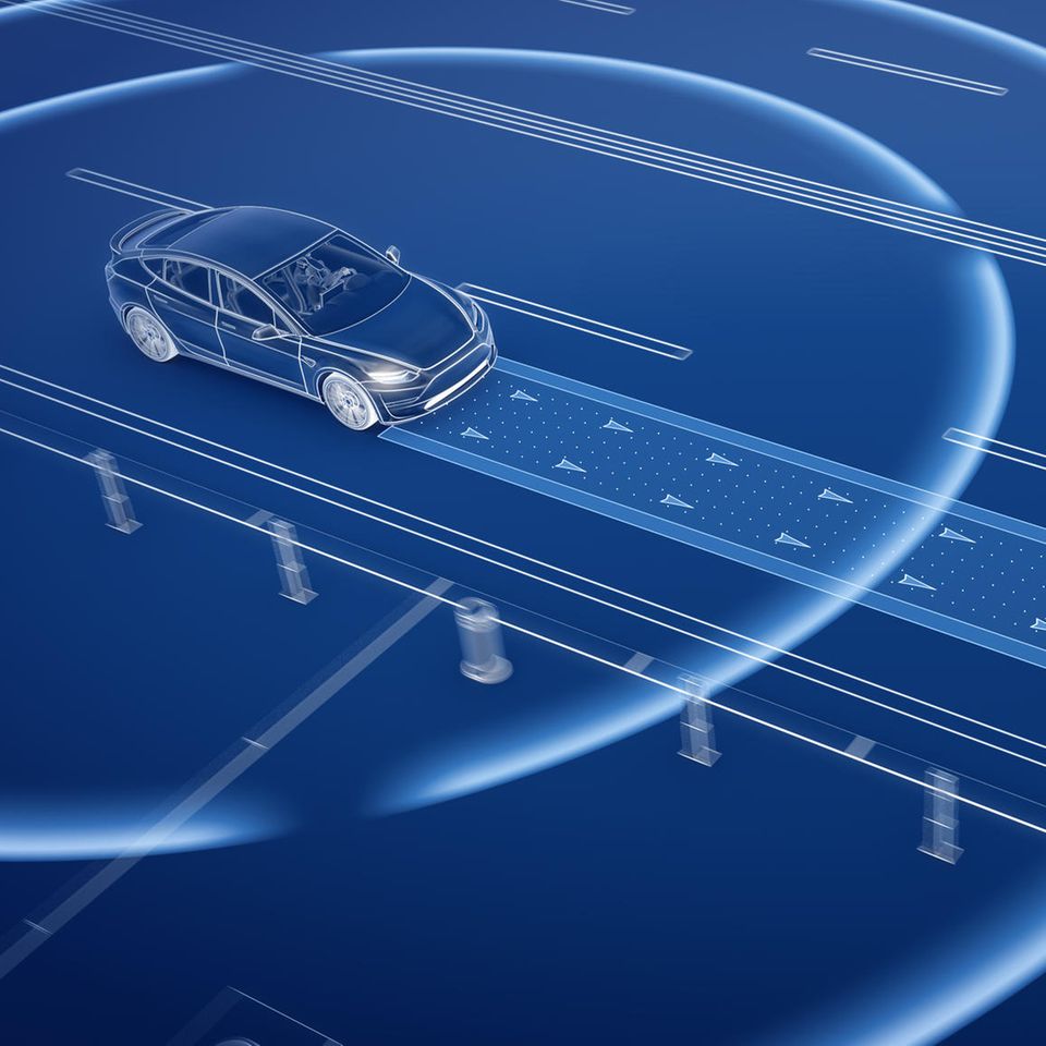 Grafik mit zwei Autos und deren visualisierten Radarwellen