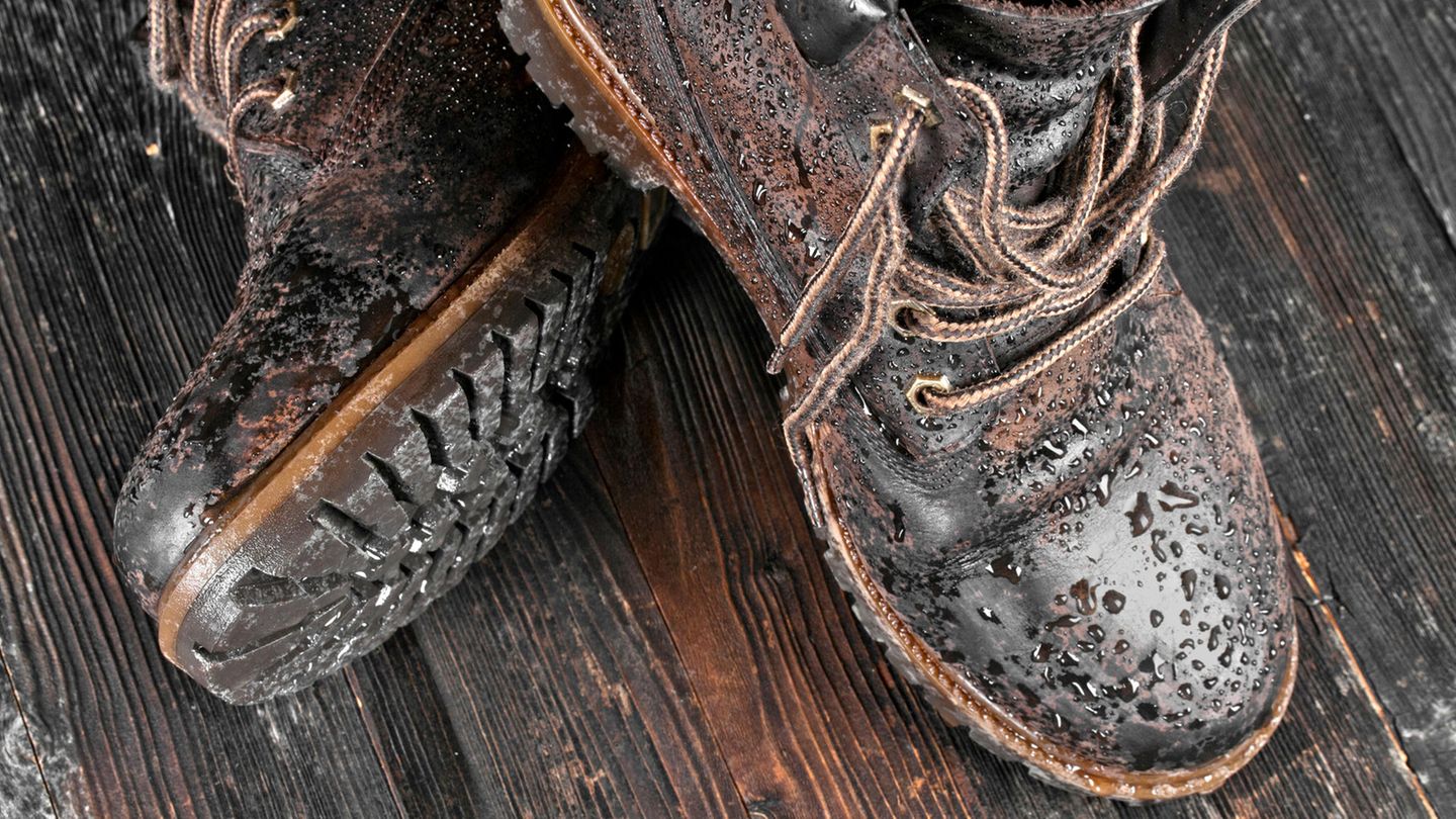 Wet hiking boot