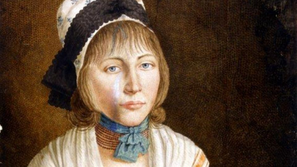 Porträt der "Schinderhannes"-Geliebten Juliana Blasius, die ein Baby stillt Porträt der "Schinderhannes"-Geliebten Juliana Blasius, die ein Baby stillt