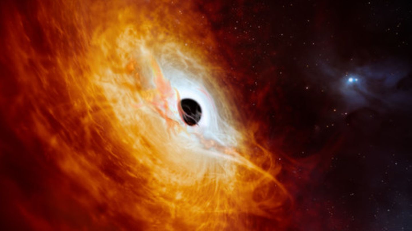 Schwarzes Loch, um das eine Scheibe aus Gas kreist.