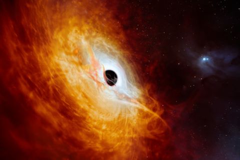 Schwarzes Loch, um das eine Scheibe aus Gas kreist.