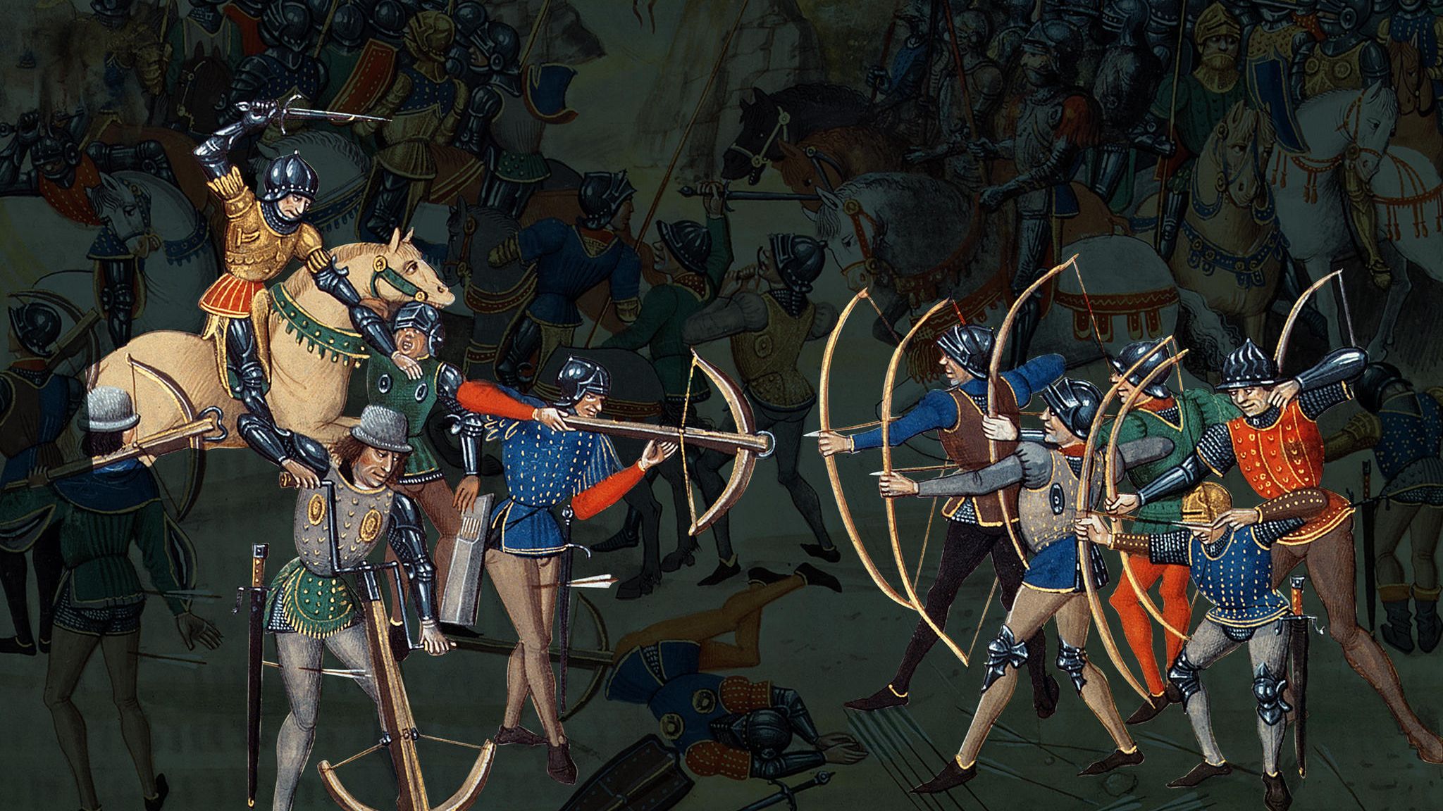 Schlachtszene zwischen englischen und französischen Soldaten 1346 als Augangspunkt des Hundertjährigen Krieges