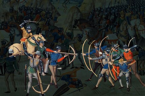 Schlachtszene zwischen englischen und französischen Soldaten 1346 als Augangspunkt des Hundertjährigen Krieges