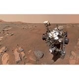 Ein besonderes Kunststück gelingt dem rollenden Forschungsroboter Perseverance im September 2021: ein Selfie auf dem Mars. Mithilfe einer Kamera am Ende seines gut zwei Meter langen Armes lichtet sich der Rover aus unterschiedlichen Perspektiven ab. 57 Detailaufnahmen entstehen. Da sich diese stark überlappen, können beim Zusammensetzen der einzelnen Fotos zu einem großen Bild sogar die Spuren des Roboterarmes getilgt werden.  Eigentlich hat Perseverance, der fünfte Mars-Rover der USA, andere, wichtigere Aufgaben. Er soll auf dem heute trockenen Mars - der in seiner Frühzeit potenziell lebensfreundliche Bedingungen bot - nach Spuren einstigen Lebens suchen. Auch China ist seit Mai 2021 mit einem eigenen Rover auf dem Mars aktiv, während ein in Europa gebauter Roboter noch immer auf seinen Start wartet.  Nächstes großes Ziel sowohl der USA als auch Europas ist es, mithilfe robotischer Sonden Bodenproben vom Mars zur Erde zu bringen und damit zu zeigen, dass Astronaut*innen für die wissenschaftliche Erkundung des Alls eigentlich nicht nötig sind. Trotzdem, so der Traum, sollen irgendwann auch Menschen auf dem Mars landen – und dann ganz bestimmt Selfies machen.  Im Bild: Am 10. September 2021, dem 198. Arbeitstag seiner Mission, bohrt der US-Mars-Rover "Perseverance" zunächst einen Felsbrocken an und lichtet sich dann selbst ab