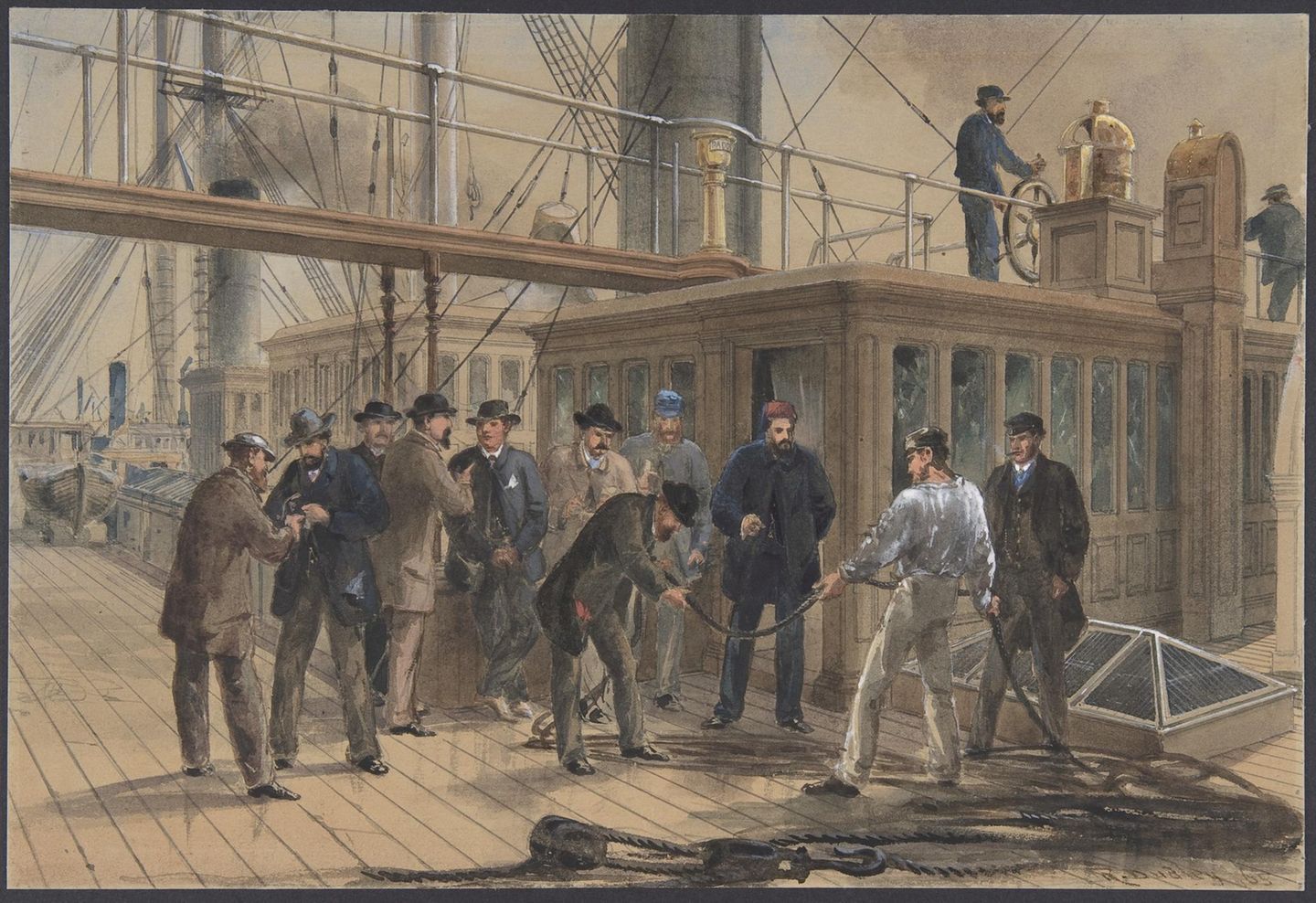 Suche nach dem Fehler, Verlegung des ersten Transatlantikkabels, Gemälde von Robert Charles Dudley