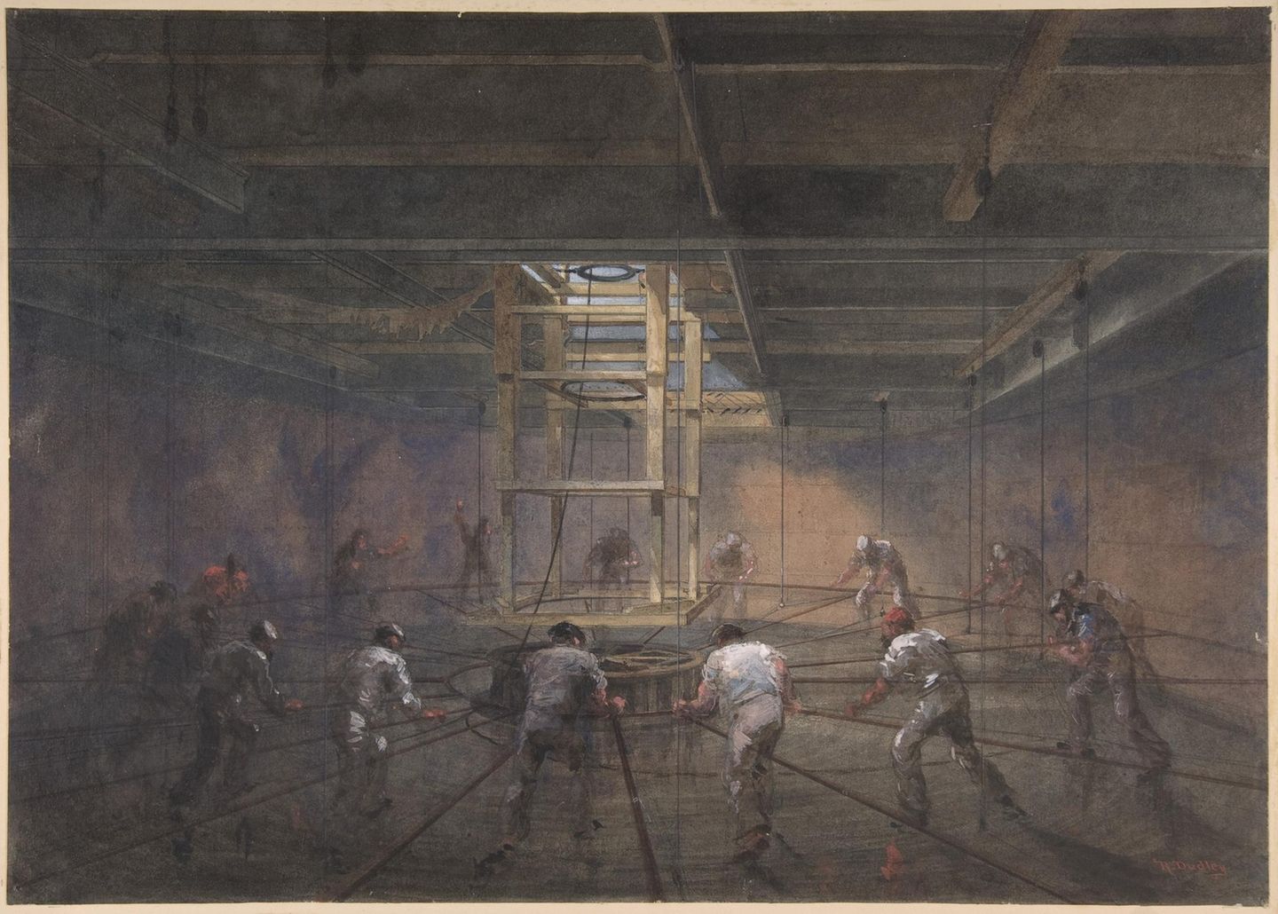 Kabel unter Deck, Verlegung des ersten Transatlantikkabels, Gemälde von Robert Charles Dudley