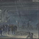 Im Bauch der Great Eastern, Verlegung des ersten Transatlantikkabels, Gemälde von Robert Charles Dudley