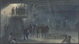 Im Bauch der Great Eastern, Verlegung des ersten Transatlantikkabels, Gemälde von Robert Charles Dudley
