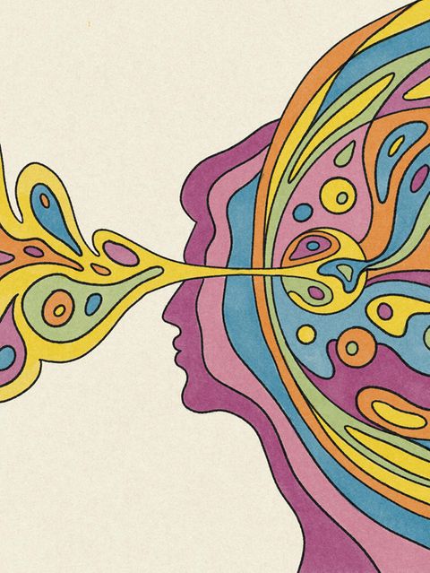 Illustration: Menschlicher Kopf mit bunten, fließenden Strukturen