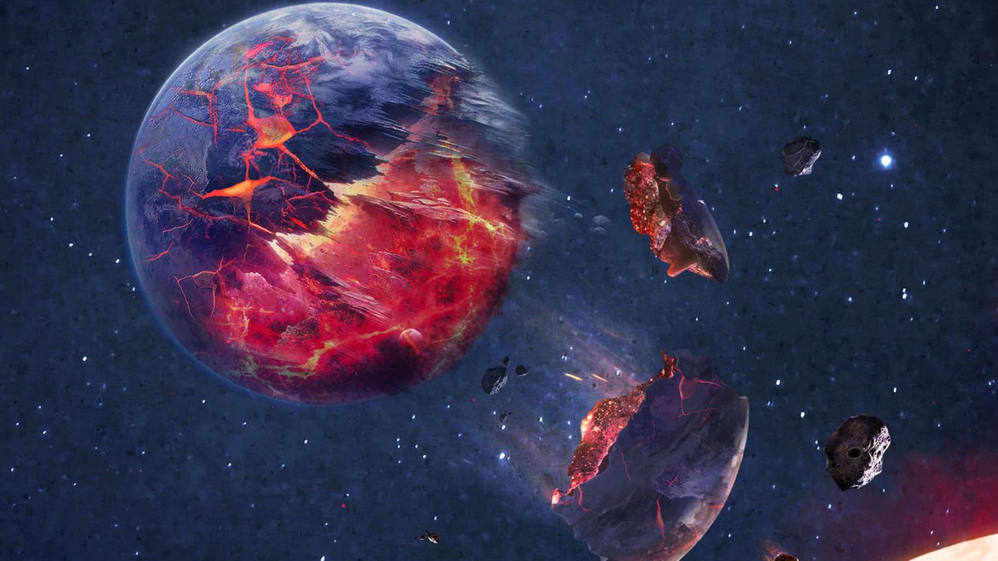 Die Illustration eines Planeten, der von seinem Stern verschlungen wird