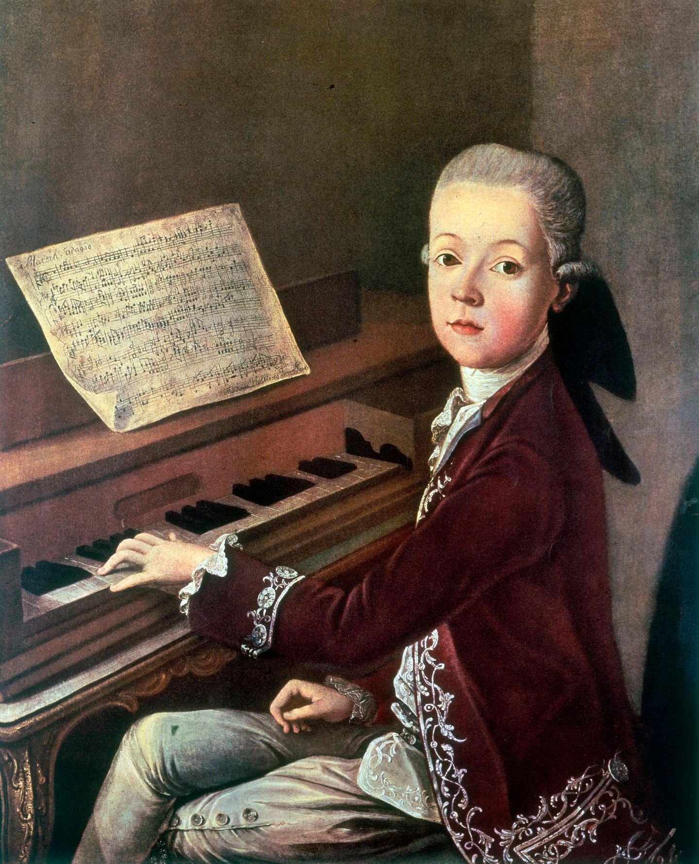 Der jugendliche Mozart sitzt an einem Spinett; Gemälde