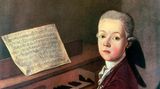 Der jugendliche Mozart sitzt an einem Spinett; Gemälde