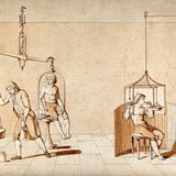 Den französischen Chemiker Antoine Laurent de Lavoisier faszinierte die Atmung. Er ließ Vögel in versiegelten Glasglocken ersticken und bestimmte mit erstaunlicher Präzision, welcher Teil sich währenddessen von "atembarer Luft" (Sauerstoff) in "fixe Luft" (Kohlendioxid) verwandelte. Ab den 1790er-Jahren dienten ihm auch Menschen als Versuchsobjekte, wie diese Federzeichnung seiner Frau zeigt. Insbesondere Experimente mit Atemmasken seien "schmerzhaft, unangenehm und sogar gefährlich", schrieb Lavoisier. Doch sie lieferten revolutionäre Erkenntnisse: Lavoisier begriff, dass sich Sauerstoff im Körper mit Kohlenstoff zu Kohlendioxid verbindet und dabei Wärme erzeugt – und zwar in Abhängigkeit von der physischen Belastung. 