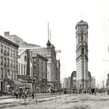 Straßenkreuzung, mit dem Tower der New York Times zwischen Broadway und Seventh Avenue, um 1904, SW-Foto
