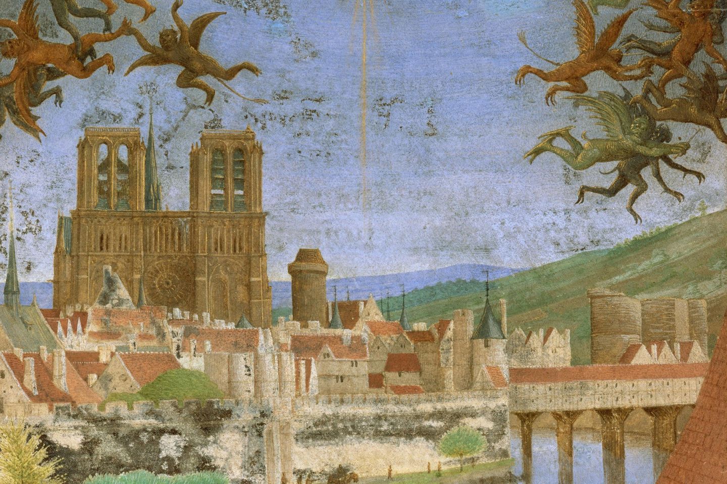 Im Herzen der Stadt Ein Gotteshaus für Paris: Im Mittelalter beschloss der französische König Ludwig VII., die Stadt mit prächtigen Bauten als politisches, wirtschaftliches und kulturelles Zentrum seines Reiches zu festigen. 1163 begann der Bau der Kirche zu Ehren der Jungfrau Maria und ersetzte die Kathedrale Saint-Étienne, die dort vermutlich seit dem 5. Jahrhundert gestanden hatte. Zunächst war Notre-Dame nur eine Kathedrale unter vielen: Staatliche Zeremonien, Beerdigungen und Königskrönungen fanden weiterhin in Reims und Saint-Denis statt. Fast 200 Jahre, bis 1345, zogen sich die Bauarbeiten hin (hier eine Illustration aus einem Gebetsbuch von ca. 1450)