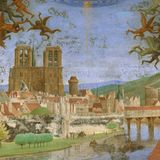 Ein Gotteshaus für Paris: Im Mittelalter beschloss der französische König Ludwig VII., die Stadt mit prächtigen Bauten als politisches, wirtschaftliches und kulturelles Zentrum seines Reiches zu festigen. 1163 begann der Bau der Kirche zu Ehren der Jungfrau Maria und ersetzte die Kathedrale Saint-Étienne, die dort vermutlich seit dem 5. Jahrhundert gestanden hatte. Zunächst war Notre-Dame nur eine Kathedrale unter vielen: Staatliche Zeremonien, Beerdigungen und Königskrönungen fanden weiterhin in Reims und Saint-Denis statt. Fast 200 Jahre, bis 1345, zogen sich die Bauarbeiten hin (hier eine Illustration aus einem Gebetsbuch von ca. 1450)