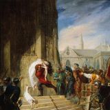 Letzte Rettung Notre-Dame: In Victor Hugos Drama "Der Glöckner von Notre-Dame" trägt Quasimodo die junge Esmeralda in die Kathedrale, um sie vor der Verbrennung als Hexe zu retten. Das 1831 veröffentlichte Drama weckte breites Interesse an der Kirche, die noch immer unter den Verwüstungen der Revolution litt. Der Roman verlieh der Kathedrale eine Volkstümlichkeit und trug maßgeblich dazu bei, Renovierungsarbeiten anzustoßen