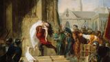 Letzte Rettung Notre-Dame: In Victor Hugos Drama "Der Glöckner von Notre-Dame" trägt Quasimodo die junge Esmeralda in die Kathedrale, um sie vor der Verbrennung als Hexe zu retten. Das 1831 veröffentlichte Drama weckte breites Interesse an der Kirche, die noch immer unter den Verwüstungen der Revolution litt. Der Roman verlieh der Kathedrale eine Volkstümlichkeit und trug maßgeblich dazu bei, Renovierungsarbeiten anzustoßen