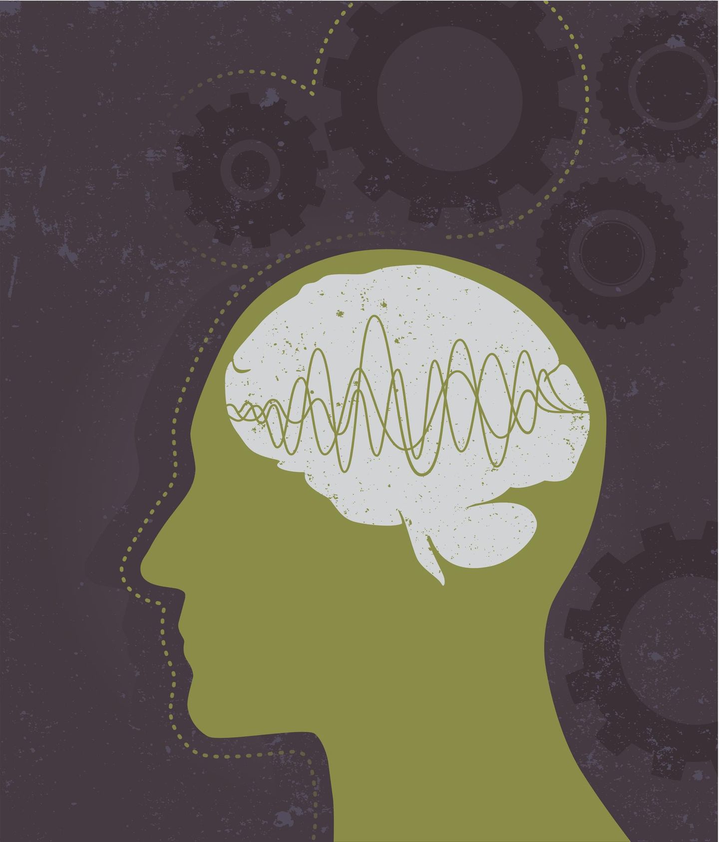 Silhouette eines Kopfes mit Gehirn und Hirnwellen Silhouette eines Kopfes mit Gehirn und Hirnwellen