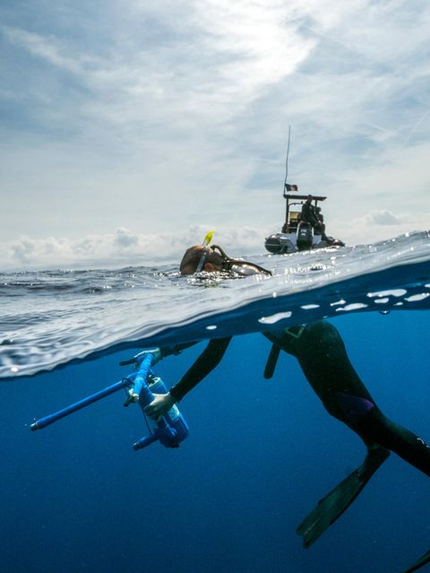 Glotins Wal-Vermessungsgerät (hier in den Händen der Meeresbiologin Marion Poubard) besteht aus zusammengeschraubten Plastikrohren, darin steckt ein Hochleistungscomputer, der die Signale von vier Unterwassermikrofonen registriert. Jedes davon weist in eine andere Richtung. Damit lässt sich nicht nur ein Pottwal scannen.Sondern auch sehr genau lokalisieren