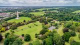 Phoenix Park: Hirsche mitten in der Stadt Drohnenaufnahme des grünenden Phoenix' Parks in Dublin