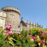 Schloss mit Blumen im Vordergrund