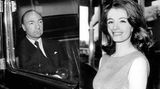 John D. Prufomo, mit ernstem Blick im Auto sitzend  (l.) und Christine Keeler, lachend (r.)