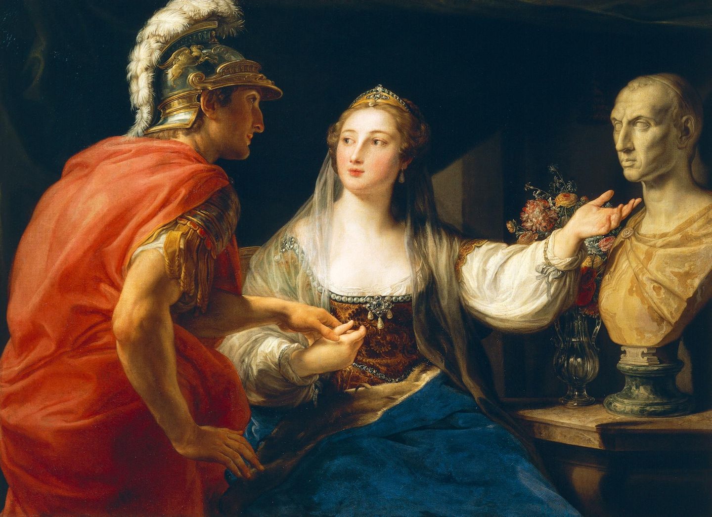 Kleopatra und ihre Römer: Verbündet im Kampf um die Macht Gemälde von Kleopatra und Marcus Antonius, rechts eine Büste Caesars