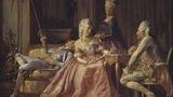 Die dänische Königin Caroline Mathilde spielt an einem Tisch mit Johann Friedrich Struensee Schach