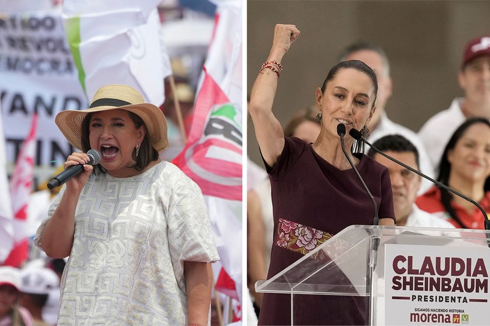 Links die mexikanischen Präsidentschaftskandidatin Xóchitl Galvez, rechts ihre Konkurrentin Claudia Sheinbaum
