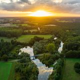 Luftaufnahme vom Zusammenfluss von Ems und Werse, Sonnenuntergang