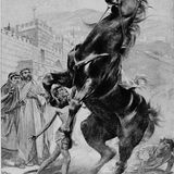 Der sich aufbäumende Hengst Bukephalos vor Alexander dem Großen