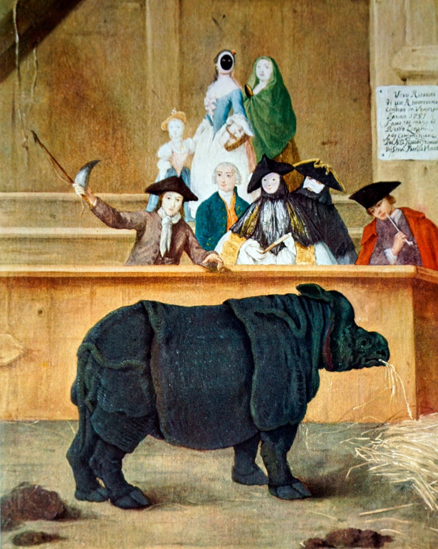 "Rhinomanie" in Europa: Clara, das Nashorn Das Nashorn Clara in einem Ölgemälde