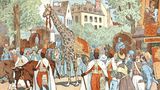 Die Giraffe Zarafa umringt von einer Menschenmenge