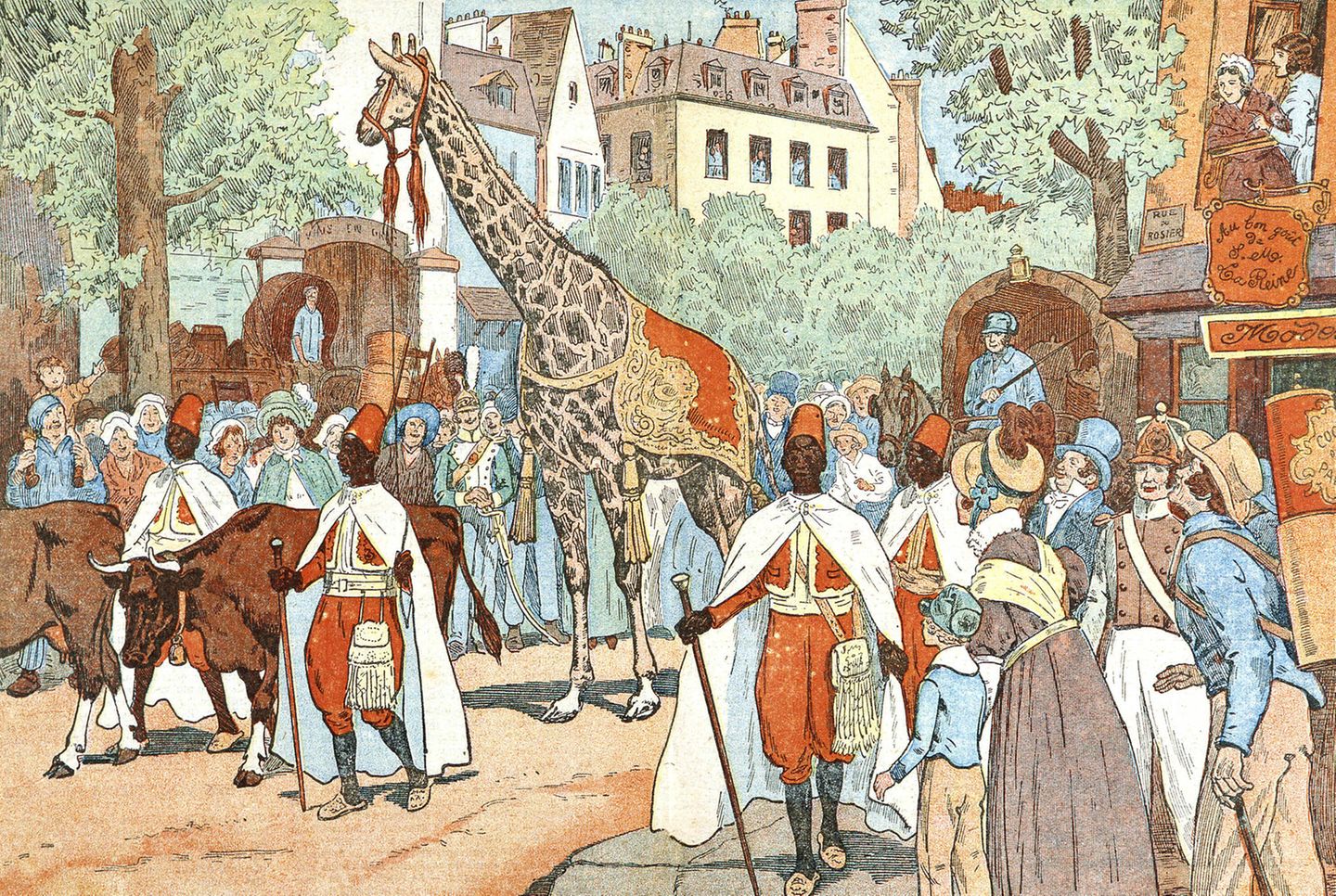 Die Giraffe des Königs: Zarafa, die "Schöne aus Afrika" Die Giraffe Zarafa umringt von einer Menschenmenge