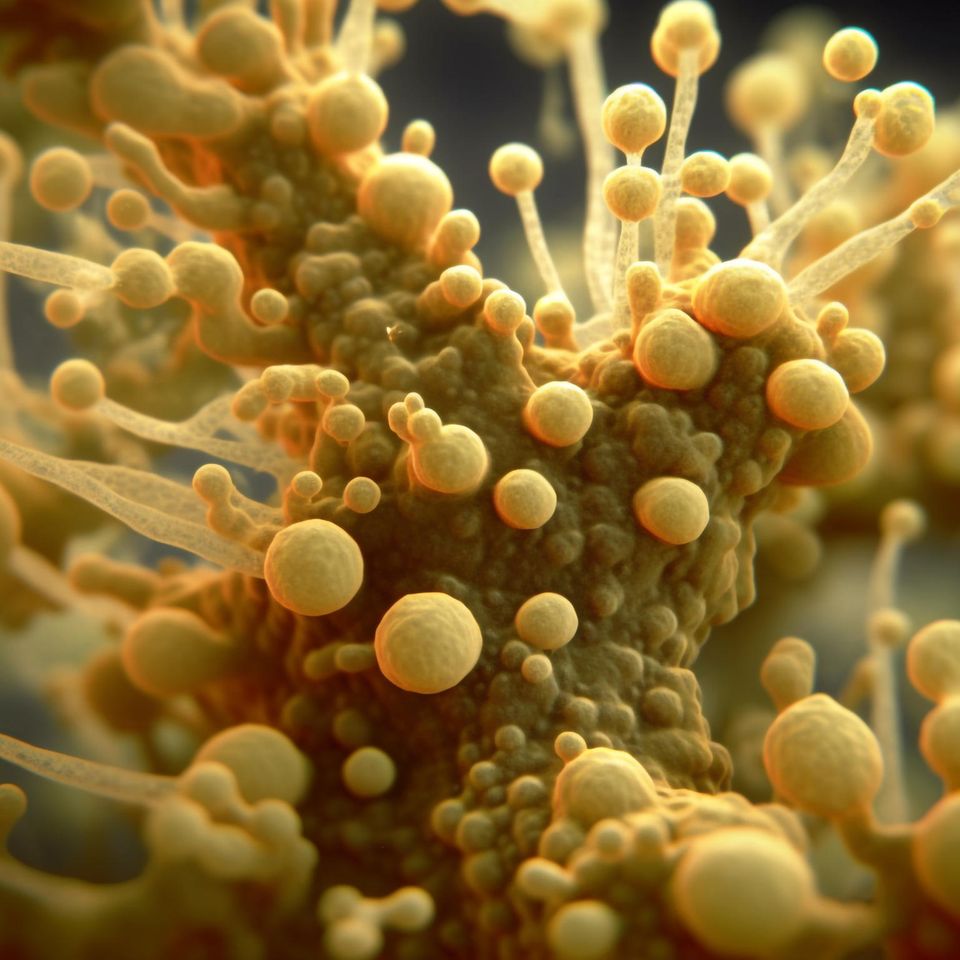 Hefepilz Candida Auris als gelbe Illustration auf dunklem Grund