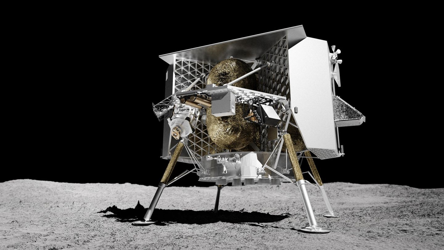 Ein Rendering des Peregrine-Landers auf der Mondoberläche